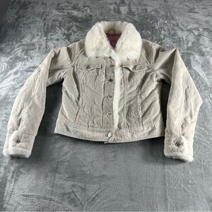 Arizona Jean Co. Women’s Lined Cream Corduroy Jacket Ivory Faux Fur Collar BRATZ